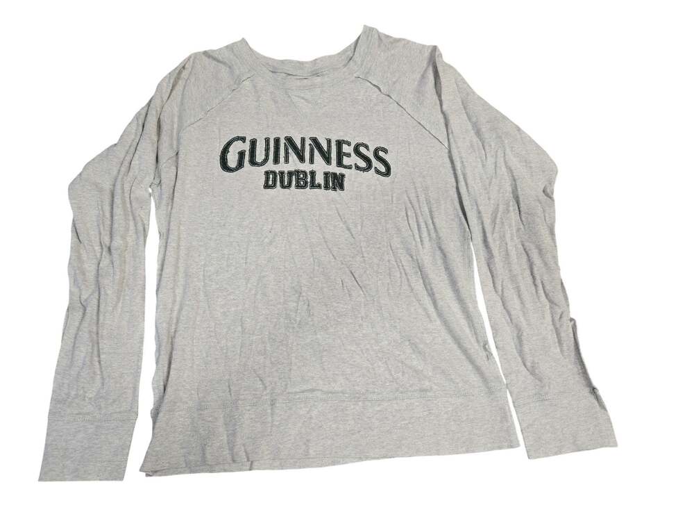 Guinness Shirt Mens Medium Gray Dublin Graphic Logo Long Sleeve Irish Beer Tee